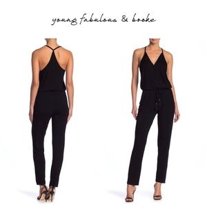 NWOT YFB Chrisy Surplice Racerback Black Jumpsuit